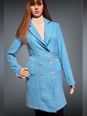 Fashion Nova Light Blue Double-Breasted Pea Coat